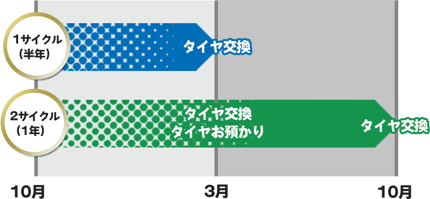 お預かり期間は、1サイクル（半年）または2サイクル（1年）の2つからお選びください