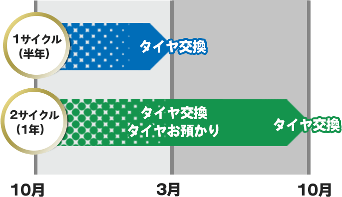 お預かり期間は、1サイクル（半年）または2サイクル（1年）の2つからお選びください
